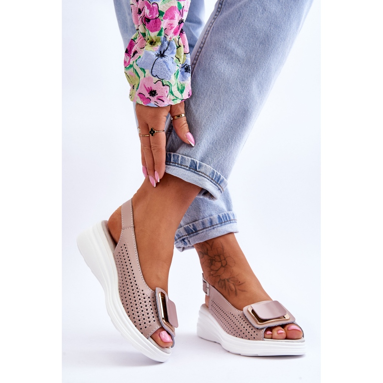 Openwork Leather Sandals S.Barski BN291 Pink 2