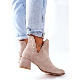 Lewski Shoes Women's Suede Booties With Cutouts Lewski Cappuccino 3074 / B beige 4