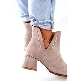 Lewski Shoes Women's Suede Booties With Cutouts Lewski Cappuccino 3074 / B beige 3