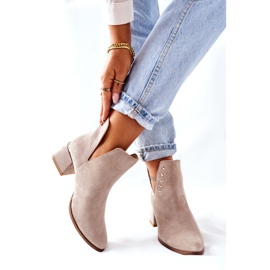 Lewski Shoes Women's Suede Booties With Cutouts Lewski Cappuccino 3074 / B beige 2