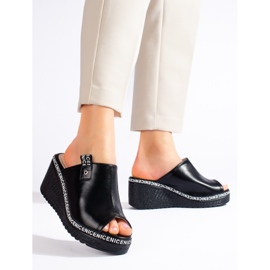 Women's black Shelovet wedge slippers 2