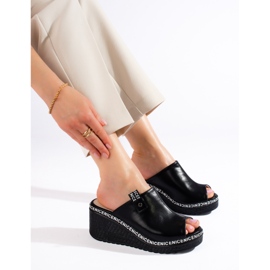 Women's black Shelovet wedge slippers 1