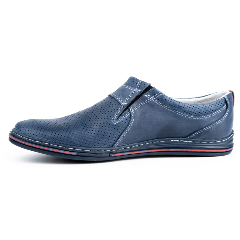 Polbut Men's leather shoes 362 with navy blue perforation 1