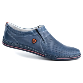 Polbut Men's leather shoes 362 with navy blue perforation 2