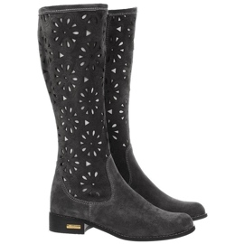 Olivier Women's dark gray openwork boots grey 1
