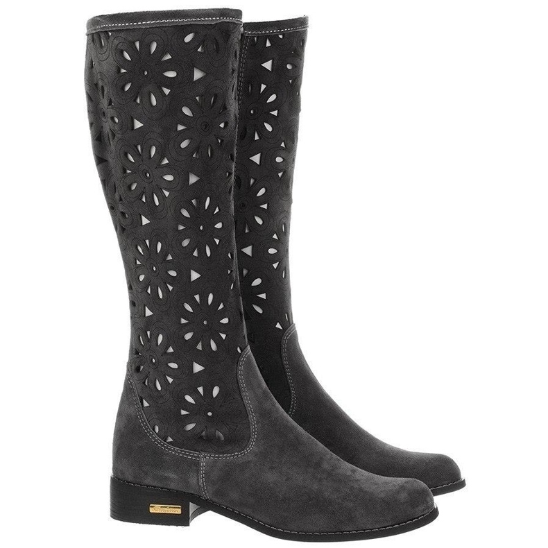Olivier Women's dark gray openwork boots grey 1