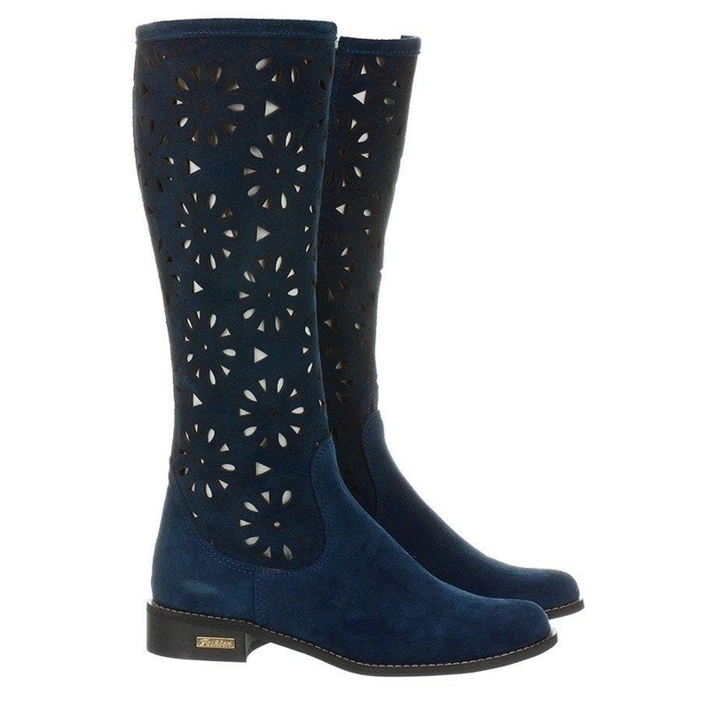 Olivier Women's navy blue openwork boots 1