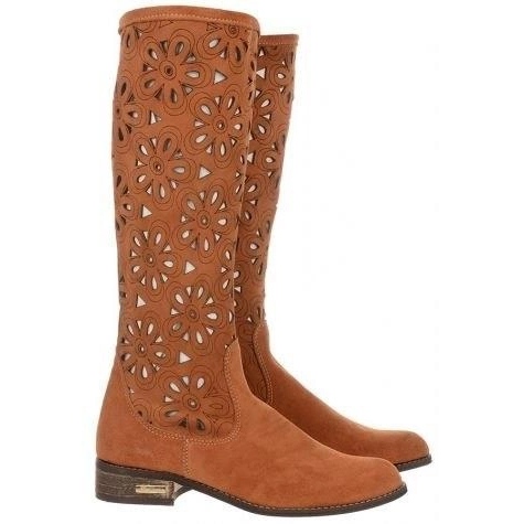 Olivier Women's red openwork boots brown 1
