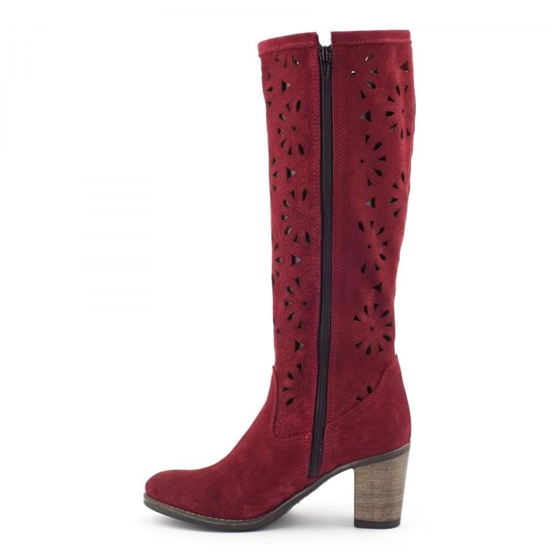 Olivier Burgundy high-heeled openwork boots red 1