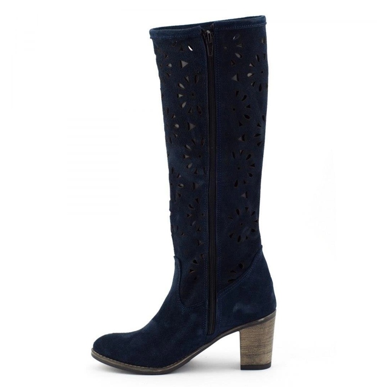 Olivier Navy blue openwork high-heeled boots 1