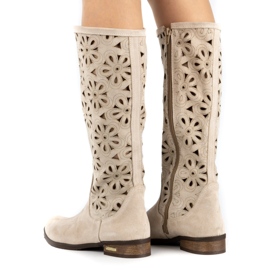 Olivier Women's openwork boots No light beige 1