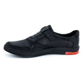 Polbut Men's casual leather shoes 2102 black with red 1