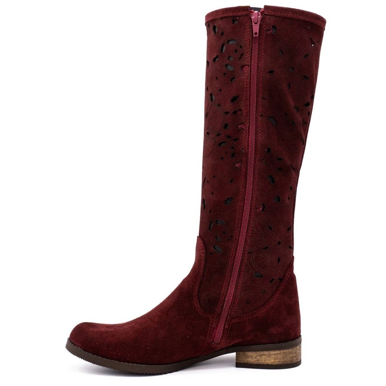 Olivier Women's openwork boots Claret flowers red 1