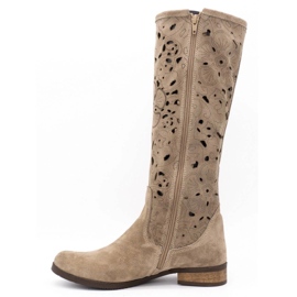 Olivier Women's openwork boots Dark beige flowers 1 Olivier Women's openwork boots Dark beige flowers 1