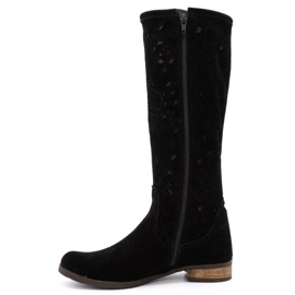 Olivier Women's openwork boots Black flowers 1