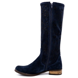 Olivier Women's openwork boots Navy blue flowers 1 Olivier Women's openwork boots Navy blue flowers 1