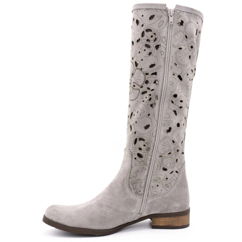 Olivier Women's openwork boots Light gray flowers grey 1