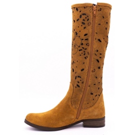 Olivier Women's openwork boots Red flowers brown 1