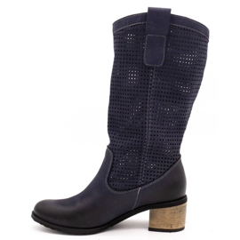 Olivier Women's openwork boots D44 navy blue 1