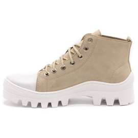 Polbut Leather women's boots D1 beige nubuck with white 1