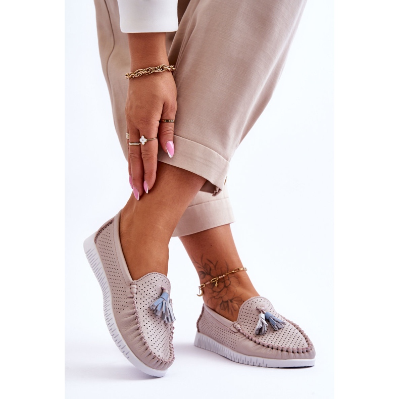 Women's Openwork Leather Loafers Light Pink Lanzarot 2 Women's Openwork Leather Loafers Light Pink Lanzarot 2