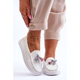 Women's Openwork Leather Loafers White Lanzarot 1