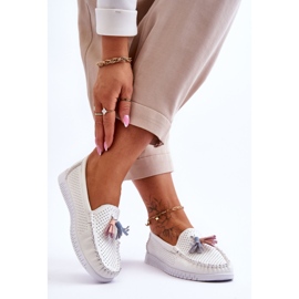 Women's Openwork Leather Loafers White Lanzarot 2