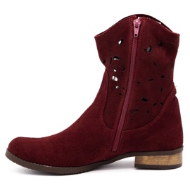 Olivier Comfortable Jess burgundy openwork boots red 1