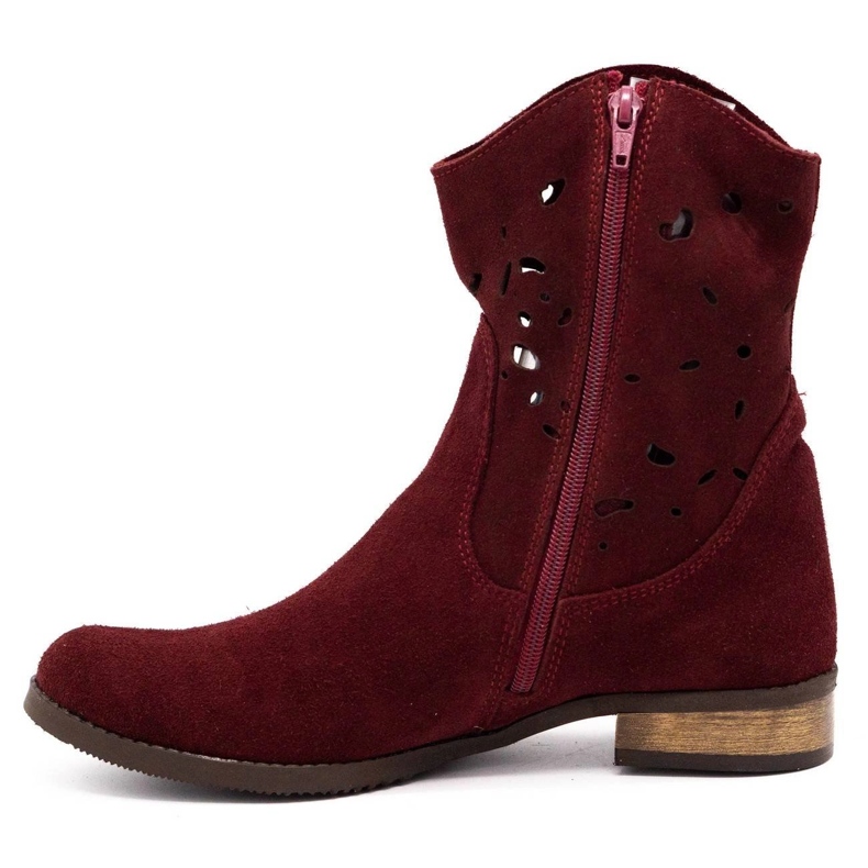 Olivier Comfortable Jess burgundy openwork boots red 1