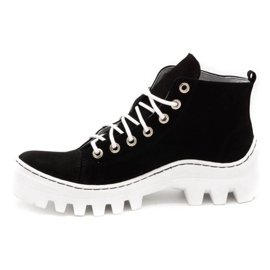 Polbut Leather women's boots D1 black with white 1