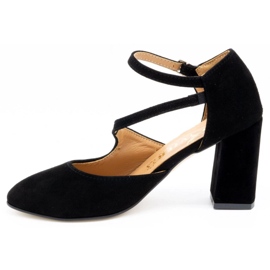 Olivier Women's leather pumps on the post 2211 black nubuck 1