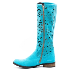 Olivier Women's openwork boots Turquoise flowers blue 1
