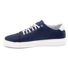 Polbut Men's leather shoes 2109 navy blue with white 2