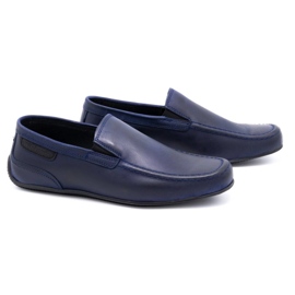 Polbut Men's leather loafers 2105 navy blue grain 2