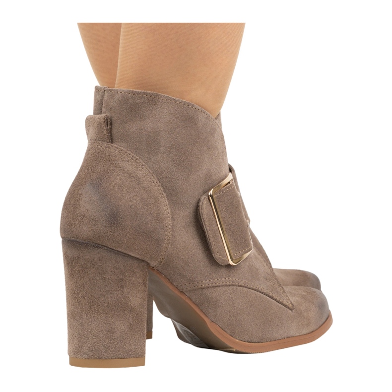 Exquisite Women's leather ankle boots with a high heel buckle 1265EX dark beige 1