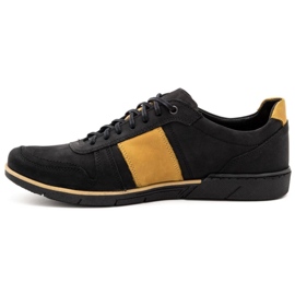 Polbut Men's casual leather shoes 2113 black with ginger yellow 1
