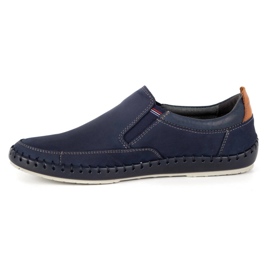 Kampol Men's perforated leather loafers 51KAM navy blue 1
