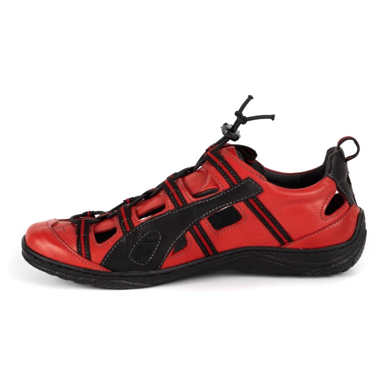 Kampol Men's leather openwork shoes 26KAM red 1