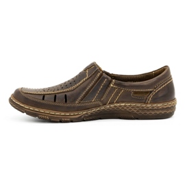 Olivier Men's leather loafers for summer 492MA dark brown 1
