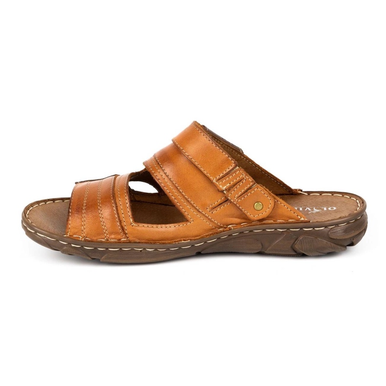 Olivier Men's leather slippers 460MP camel brown 1