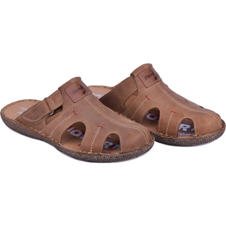 Kampol Men's leather slippers 217 / 22KAM brown 2