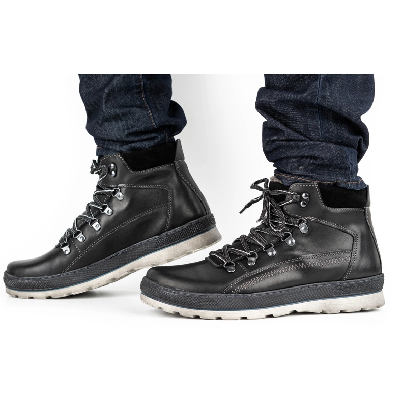 Olivier Men's insulated leather shoes 378MA black 2