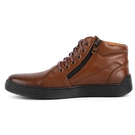 Kampol Men's shoes leather sneakers 120SW brown 1