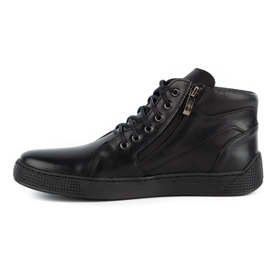 Kampol Men's leather sneakers 120SW black 1