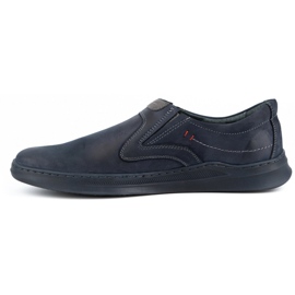 Olivier Men's leather casual slip-on shoes 284GT navy blue 1