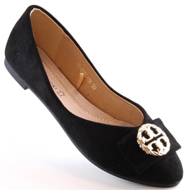 Women's suede low-heeled black ballerinas Potocki BB23004 1 Women's suede low-heeled black ballerinas Potocki BB23004 1