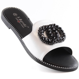 Women's comfortable flat slippers with zircons silver S.Barski Kv 520-30 1