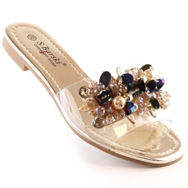 Women's comfortable transparent slippers with golden beads S.Barski Kv 576-3 1