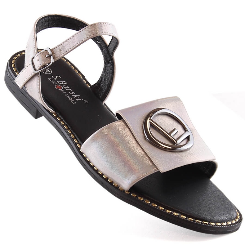 Women's comfortable flat shiny beige sandals S.Barski Kv 2775-45 1