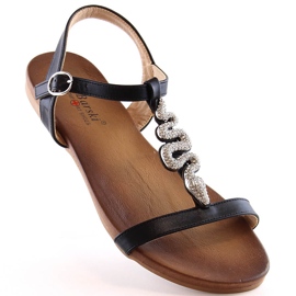 Women's comfortable flat sandals with a snake black S.Barski Kv 5541-42 1